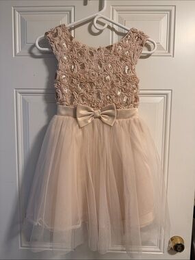 Zunie Blush Rose Appliqué Tulle Dress with Satin Bow